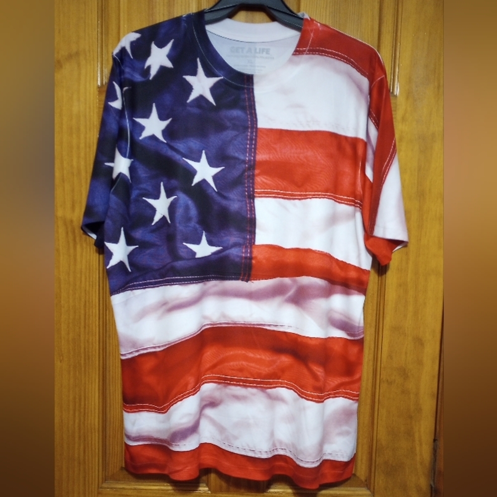 Men's American Flag T-Shirt - Red, White, and Blue, Size XL